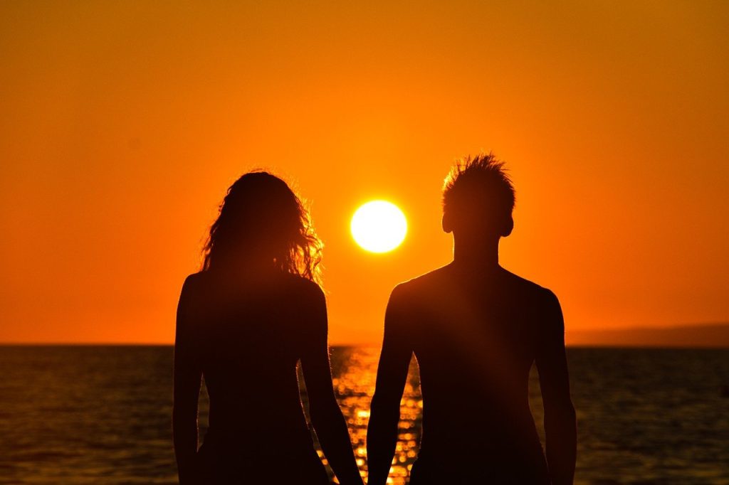 sunset, romance, sea