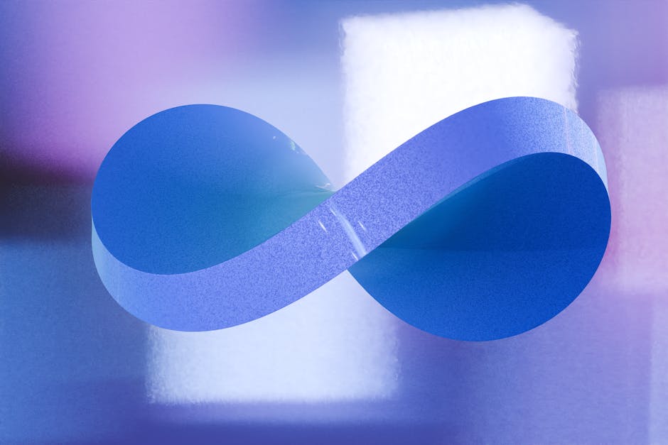 Abstract 3D render of a blue infinity symbol on a blurred soft gradient background.